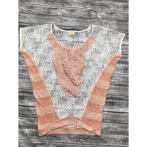 Daytrip Top Womens Small coral orange Floral Lace Sheer